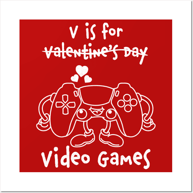 V is for Video Games Gaming Valentine's Day Wall Art by OrangeMonkeyArt